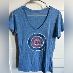 Chicago Cubs Women's Blue V-Neck Graphic Tee